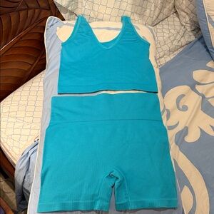 Colsie Turquoise Ribbed Tank and Shorts Set size large